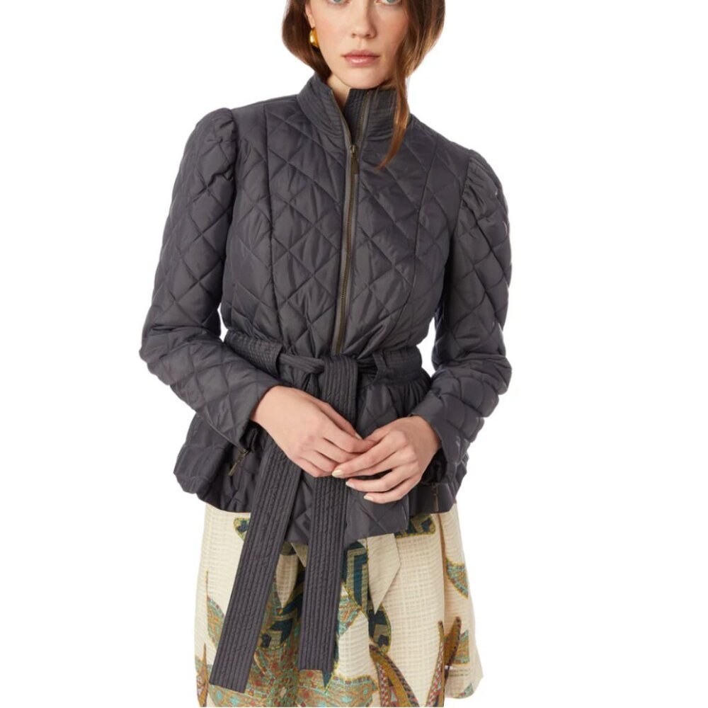 NWOT Marie Oliver Raven Peplum Quilted Jacket in Charcoal Gray Size Small